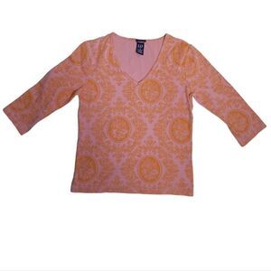 VINTAGE Y2K Gap kawaii paisley pink and orange v-neck 3/4 sleeve top M